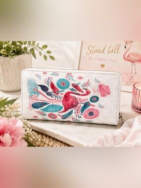 🦩 Alfa Bags Flamingo Design Zip Around Wallet- NEw